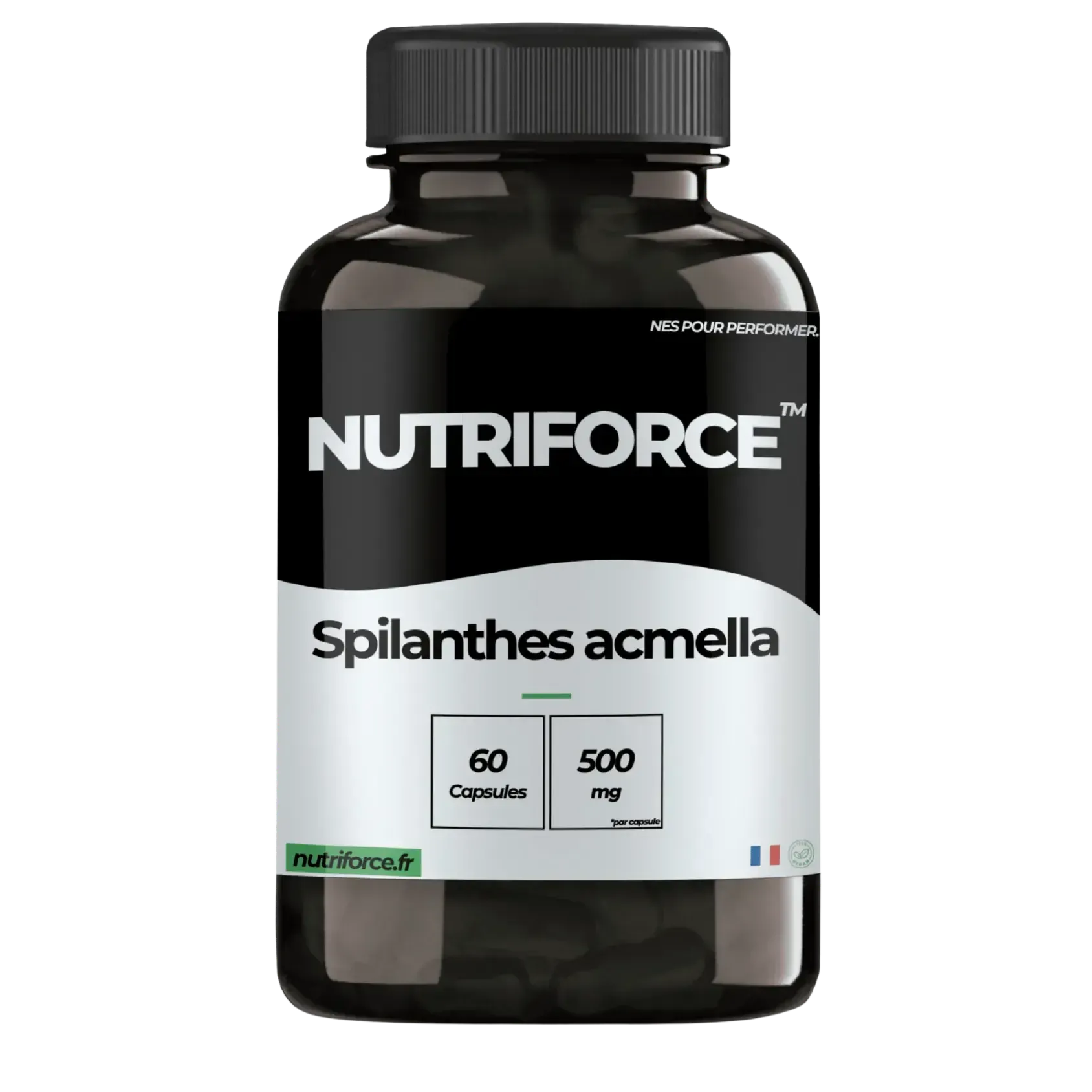 Flacon de Spilanthes Acmella Nutriforce, 60 gélules végétales, fond blanc