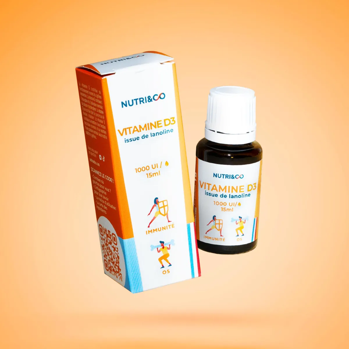 Flacon de Vitamine D3 issue de lanoline Nutri&Co en gouttes